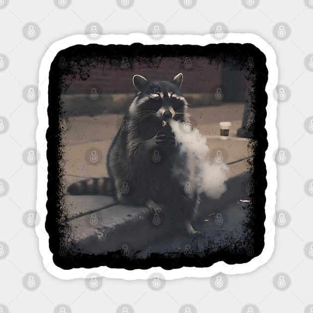 Vaping Street Cat, Raccoon sitting on curb Magnet by Luxinda