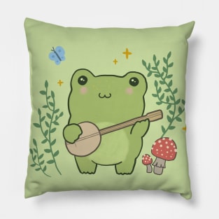 Musical Amphibians: Cute and Funny Kawaii Frog Playing Banjo Guitar Pillow