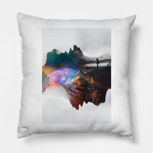 Delusive activities A Colorful Negative Space Art Pillow by stohitro