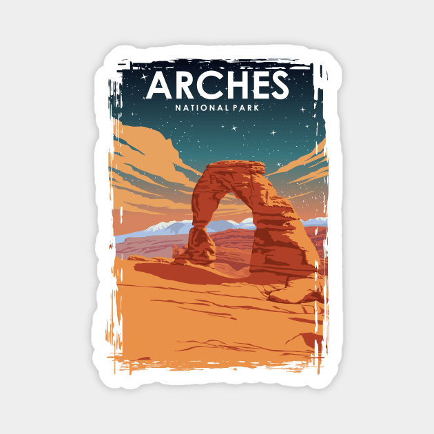 Arches National Park at Night Vintage Minimal Retro Travel Poster Magnet by jornvanhezik