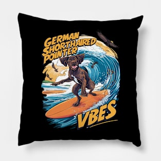 German Shorthaired Pointer Catching Big Wave Pillow