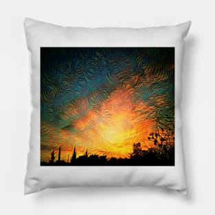 MORNING HAS BROKEN. Mosaic sky ablaze with dawn colours Pillow