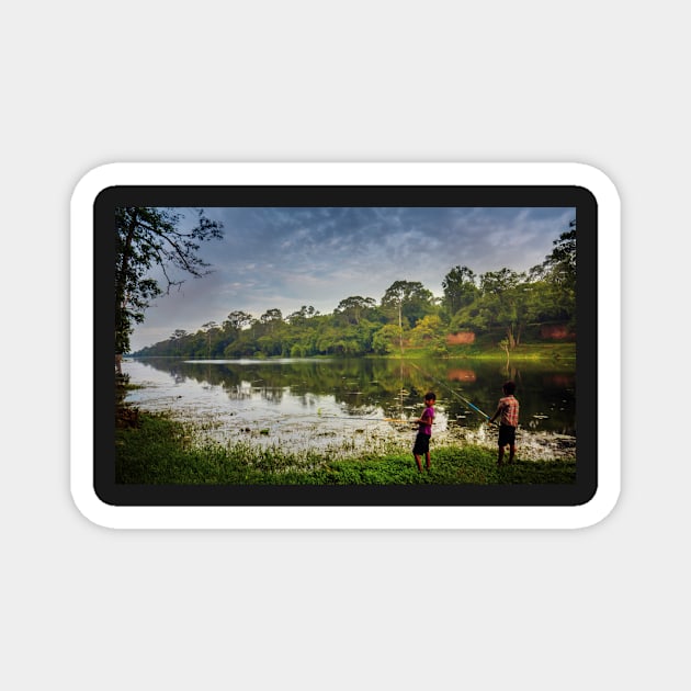 Cambodian kids fishing Magnet by dags