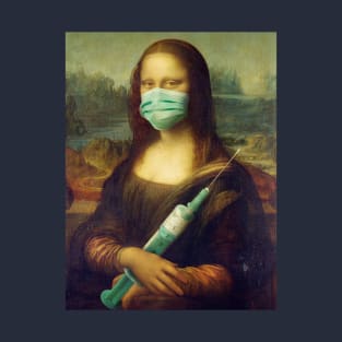 Mona Lisa with a mask and a vaccine syringe T-Shirt