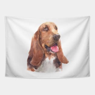 Tricolor Basset Hound Watercolor Art Tapestry