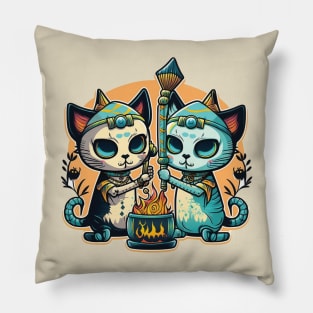 Voodoo Cats Casting Mysterious Spell Pillow