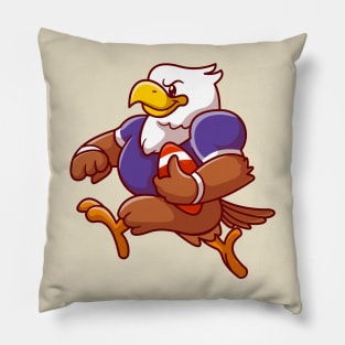 Cute Eagle Playing Rugby Football Cartoon Pillow