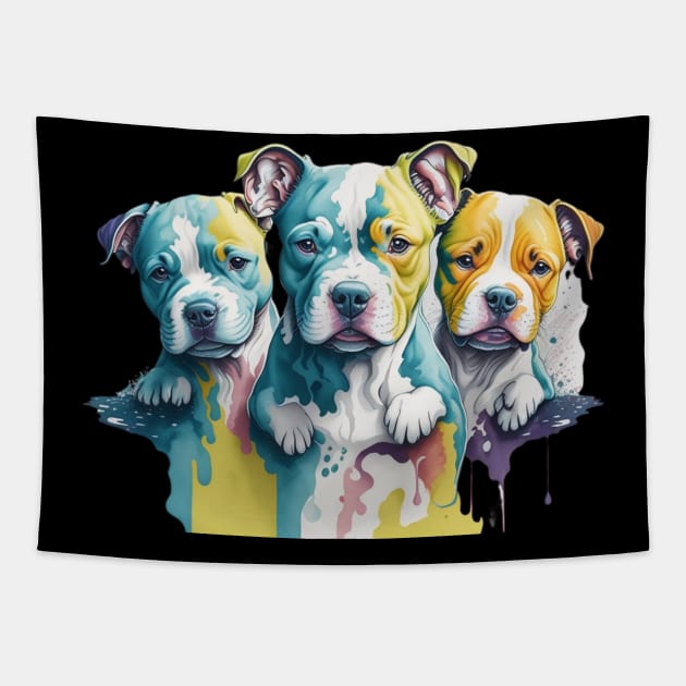 American Pit Bull Terrier Dog Puppies Head Tapestry by Pet T-Shirt Designs