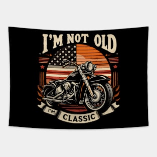 Vintage Biker America Flag Funny Motorcycle Bike Rider I'M not old I'm Classic Tapestry