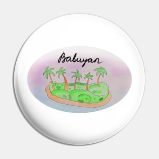 Babuyan watercolor Island travel, beach, sea and palm trees. Holidays and rest, summer and relaxation Pin