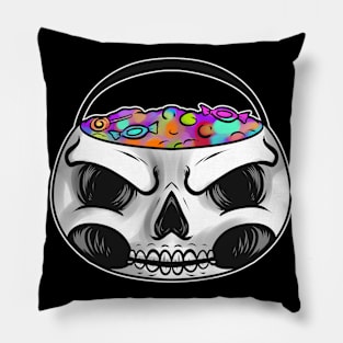 Sweets Bucket Scary Skeleton Sweets Collecting On Halloween Pillow