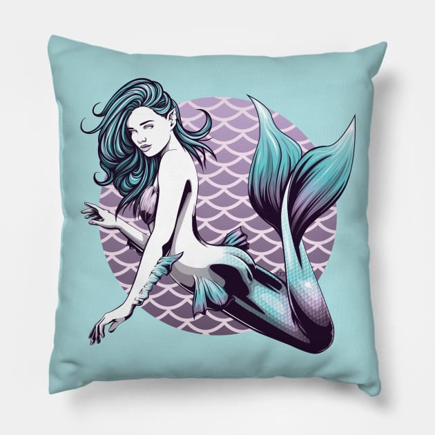 Teal and Purple Mermaid Pillow by redappletees