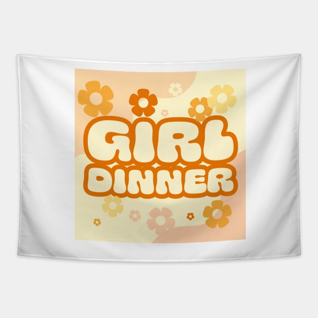 Tiktok Girl Dinner Meme Retro Themed Flower Power Tapestry by Owlhana