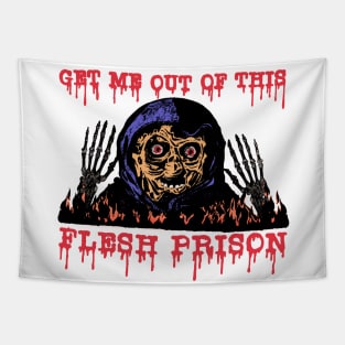 GET ME OUT OF THIS FLESH PRISON Halloween Horror Monster Hell Fire Skull Spooky Goth October Shirt Tapestry