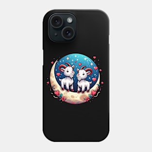 Valentine Goats Lovers Couple on Moon Phone Case