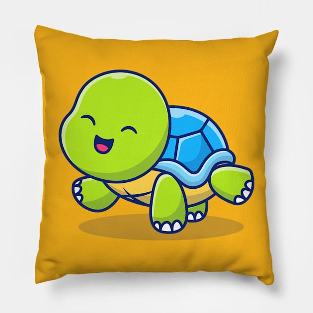 Cute Turtle Doing Yoga Cartoon Pillow by Catalyst Labs