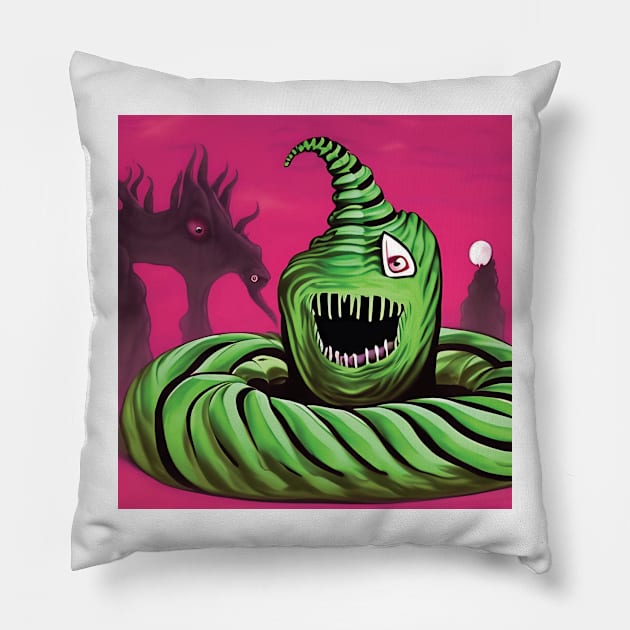 Happy Lil' Green Guy and Friend Pillow by CafePurr