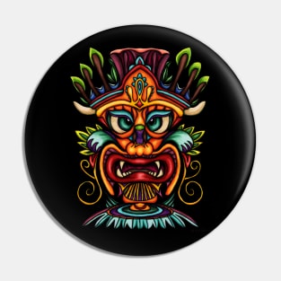 Colorful Polynesian tiki mask illustration Pin