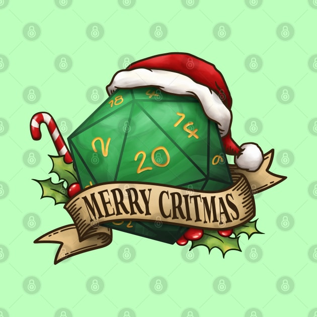 D20 Merry Critmas Dice Green by Takeda_Art