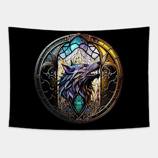 School of the Wolf stained glass window Tapestry