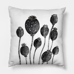 Poppies black and white plant design Pillow