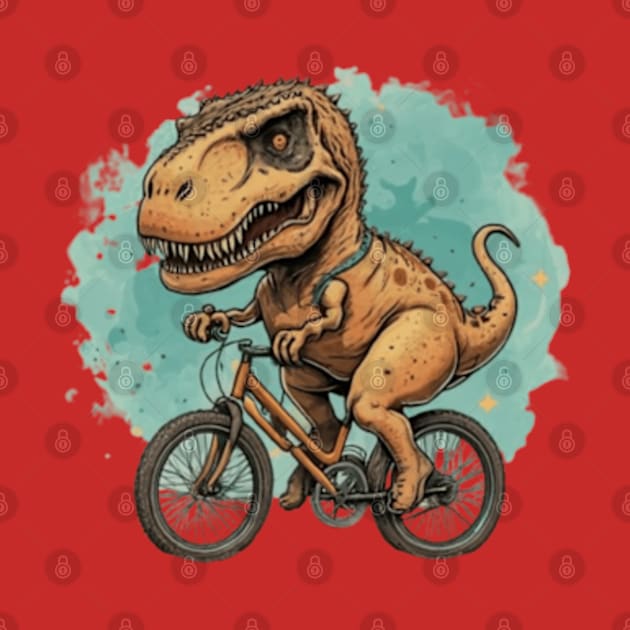 Cute dinosaur on a bicycle, dino t rex bicycling cute gift ideas by WeLoveAnimals