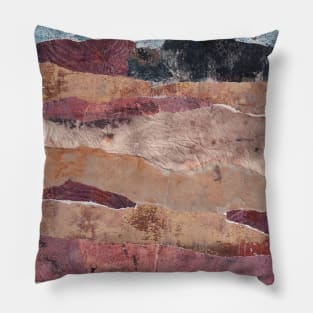 Abstract landscape with mountains and sky, red rock, mixed media collage Pillow