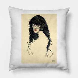 Portrait of a Woman with Black Hair (1914) by Egon Schiele Pillow