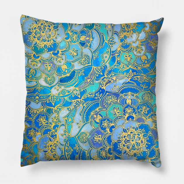 Blue Sapphire Mandalas Pillow by micklyn