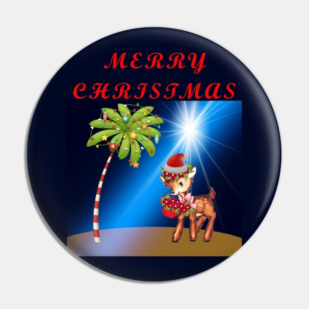 Merry Christmas Florida Keys Key Deer and Palm Tree Pin by KeysTreasures