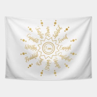 I am Positive Self Love Affirmations in Gold Gradient Tapestry