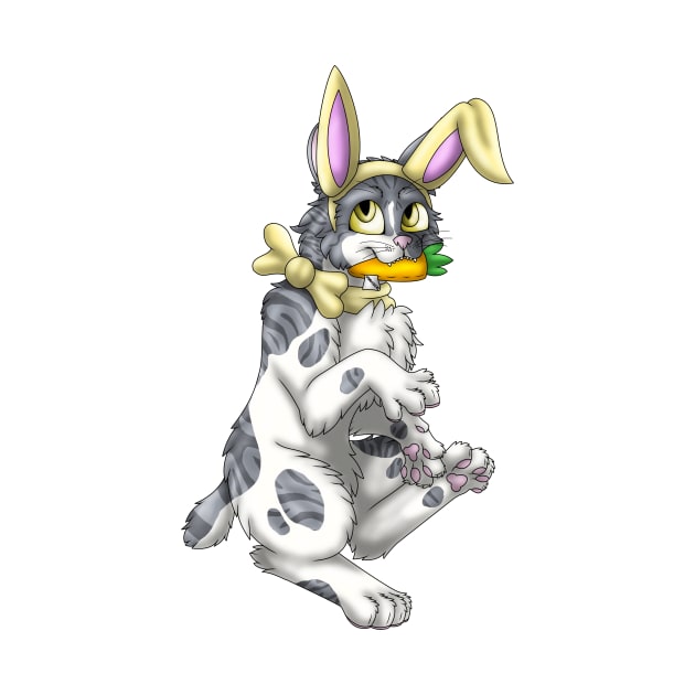 Bobtail BunnyCat: Grey Bicolor Tabby (Yellow) by spyroid101