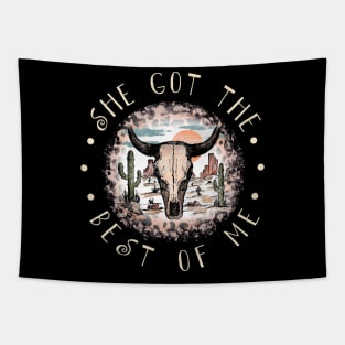 She Got The Best Of Me Country Music Leopard Bull Cactus Tapestry