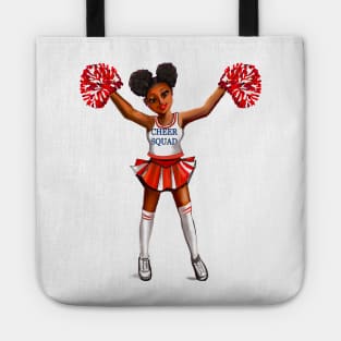 Inspirational motivational affirmation Cheer leader with Pom poms - Cheer Squad - anime girl cheerleader with Afro hair in puffs, brown eyes and dark brown skin side profile. Hair love ! Tote