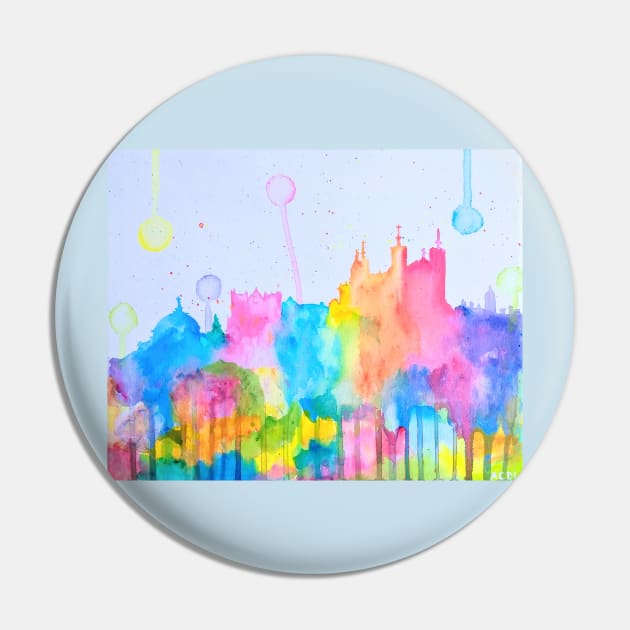 Lyon City - Colorful Skyline Pin by acdlart