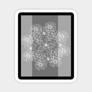 White Over Black Abstract Line Art Flower Pattern Magnet