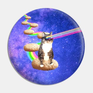 Cute tabby cat in space shooting rainbows from the sunglasses Pin
