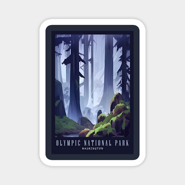 Olympic National Park Travel Poster Magnet by GreenMary Design