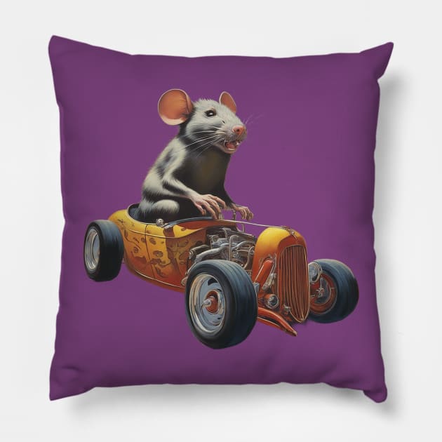 Rat in Hot Rod Pillow by CS77