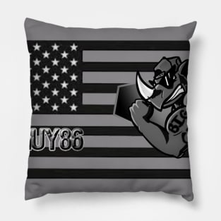 Black and white flag with logo Pillow