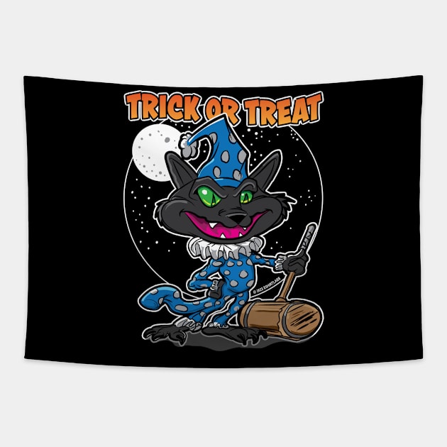 Trick or Treat Cat Clown with Mallet Tapestry by eShirtLabs