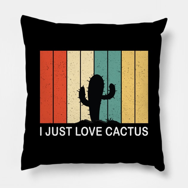 I Just Love Cactus Desert Vintage Retro 70s Silhouette Gift Pillow by Fargo