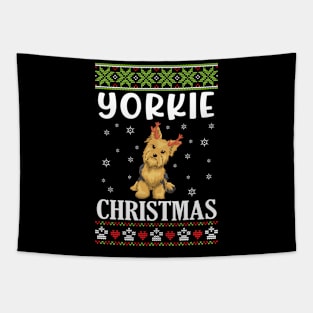 Yorkie Dog Dancing With Snow Merry Christmas Day Daddy Mommy Tapestry