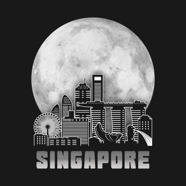 Singapore Skyline Full Moon by travel2xplanet