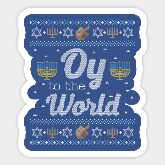 Funny Ugly Hanukkah Sweater, Oy to the World Hanukkah Sticker