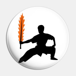 Wushu Boy Fire Sword Silhouette Pose Pin