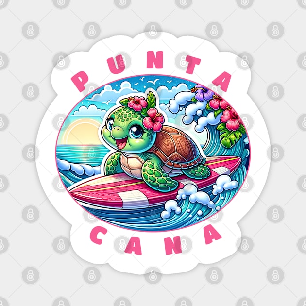 Punta Cana Girls Cute Surfing Sea Turtle Magnet by grendelfly73