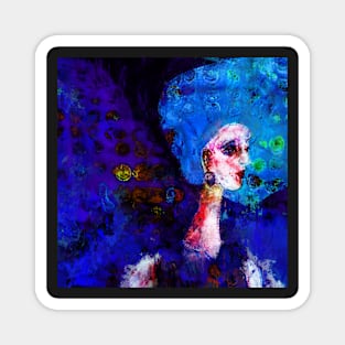 Blue Haired Girl on Windy Day Magnet