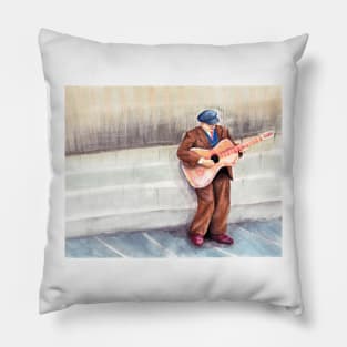 Old man playing guitar Pillow