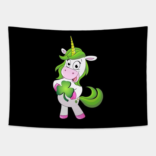 St Patricks Day Girls Dabbing Unicorn Leprechaun Lepricorn Tapestry by Pannolinno